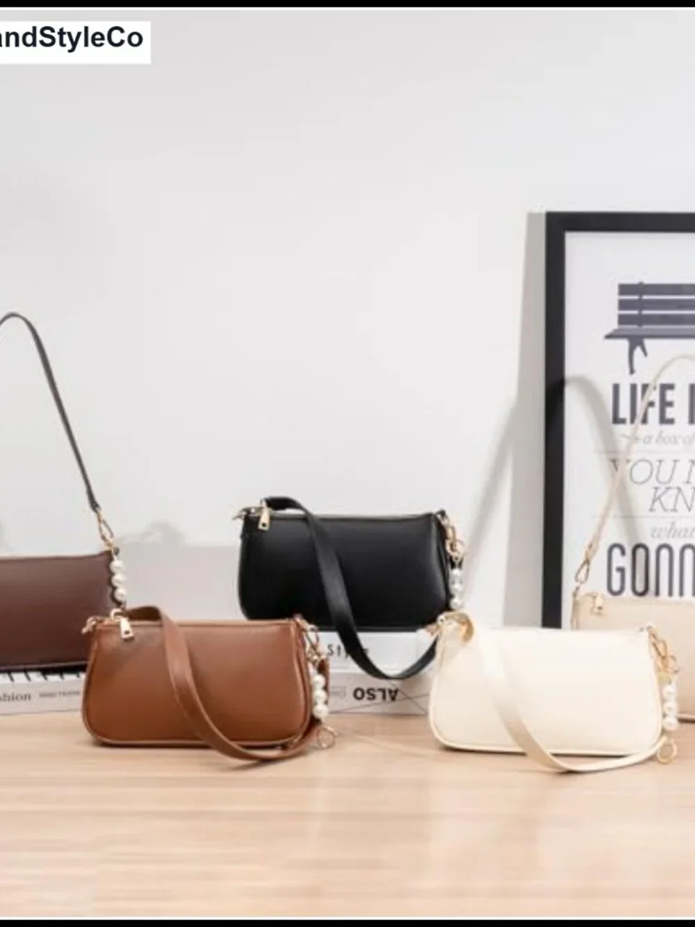 Women's Vegan Leather Hobo Crossbody Purse with 3 Straps & Pearl Chain